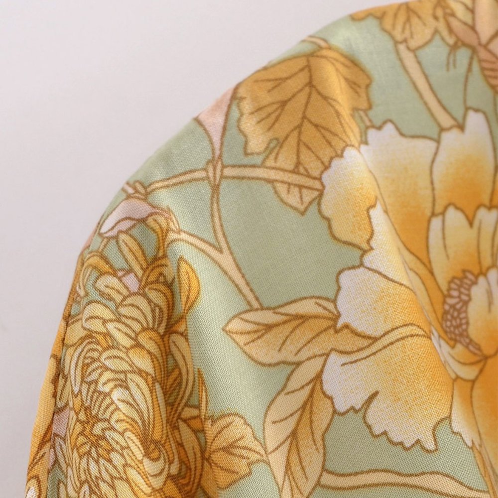 Whimsical Green Butterfly Floral Blossom Boho Kimono Robe - Picture 3 of 8